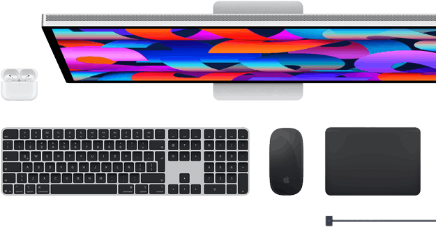 Accesorios para la Mac: AirPods, Studio Display, Magic Keyboard, Magic Mouse, Magic Trackpad, cable de carga MagSafe