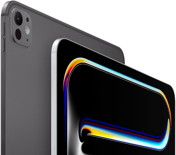 Vista de la parte frontal y posterior de un iPad Pro en negro espacial