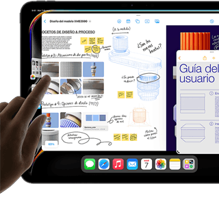 Vista de la funcionalidad Multitarea de iPadOS en un iPad Pro que muestra varias apps funcionando a la vez