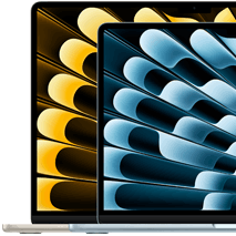 Dos MacBook Air destacan los tamaños relativos de las pantallas: 13.6 pulgadas y 15.3 pulgadas, medidas en diagonal