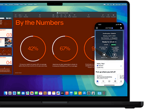 La pantalla de un iPhone aparece en la pantalla de una MacBook Pro para demostrar cómo funciona Duplicación del iPhone