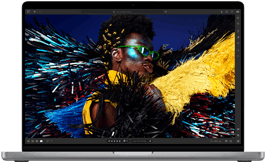 Una imagen colorida muestra la alta resolución, el brillo y el contraste de la pantalla Liquid Retina XDR.