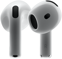 Hardware de los AirPods 4, vista posterior y frontal que muestra el nuevo diseño