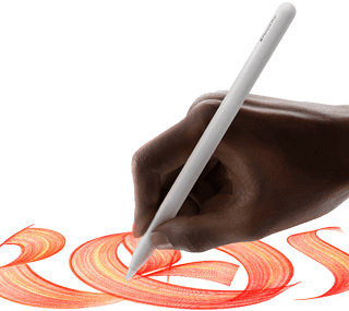 Una mano dibuja trazos ondulados y coloridos con el Apple Pencil Pro