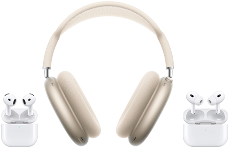 Sección sobre AirPods donde se muestra la familia de audífonos inalámbricos