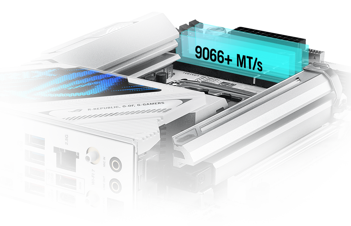 The Strix X870-F lets you overclock memory up to 9066+ MT/s.