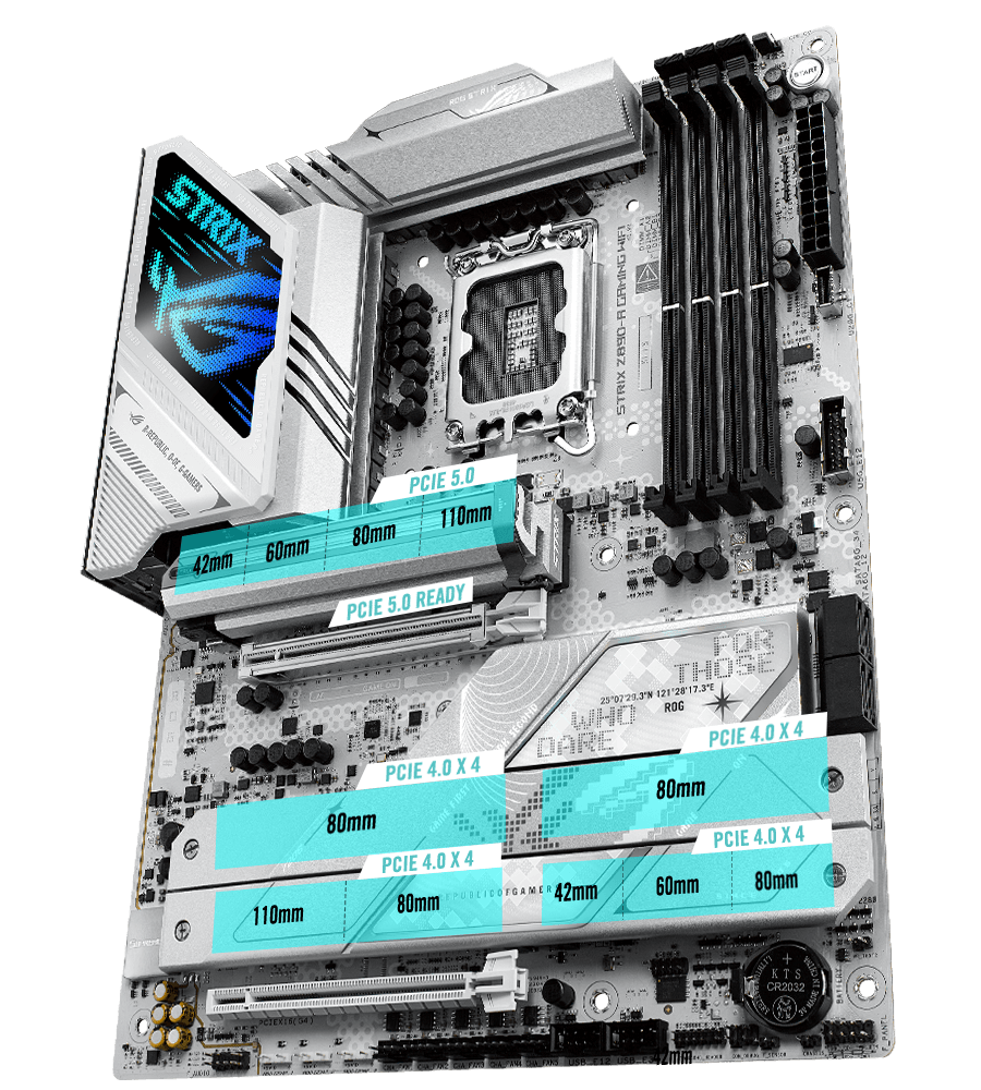 The Strix Z890-A PCIe 5.0 M.2 and expansion slot layout