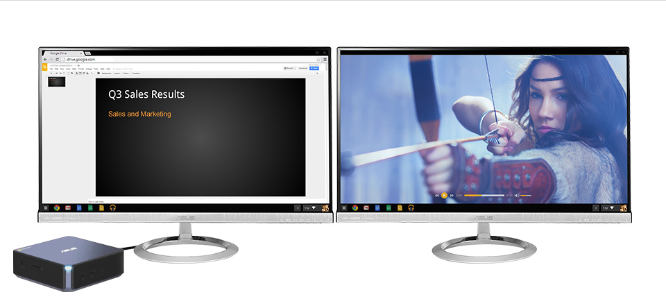 ASUS Chromebox working on a presentation while watching a movie at the same time
