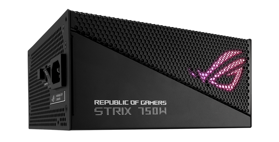 Side angle showing the aluminum case of ROG Strix 750W Gold Aura Edition